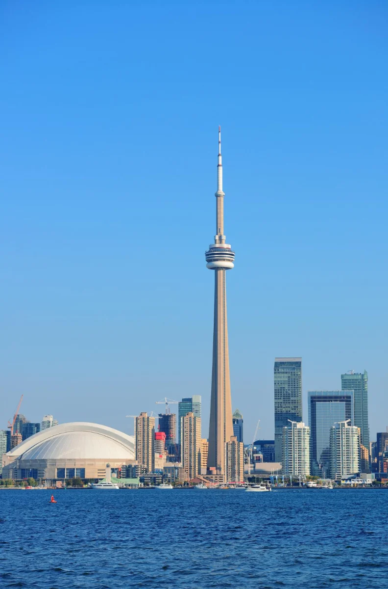 Toronto skyline with the CN Tower and the Rogers Centre dome across the water
